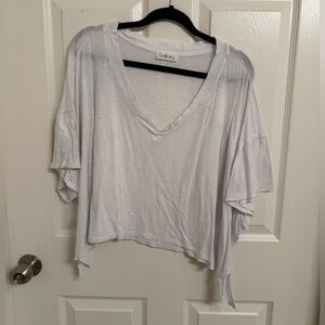 White Flowy V-Neck Cropped Top